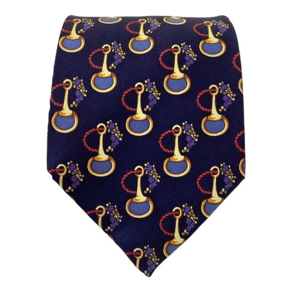 LANCEL PARIS Blue Equestrian Accessories Tie Hand Made In France 58
